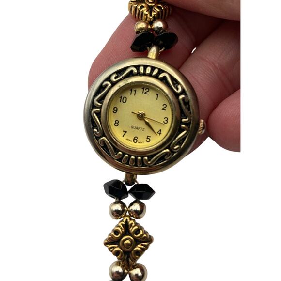 Beautiful Gold Silver and Black Quartz Watch with Toggle Band and New Battery - Picture 1 of 6